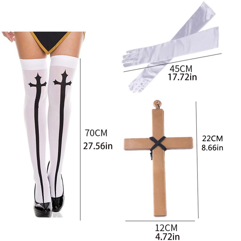 Sexy Nun Costume Adult Women Cosplay Dress Hat for Cross Stockings Gloves for Halloween Sister Cosplay Party Costumes Pr