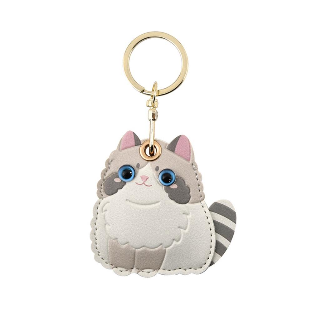 Girl Boy Use Leather Material Kitty Key Chain Calico Design Cute Cat Keychain Id Card Holder Car Key Ring