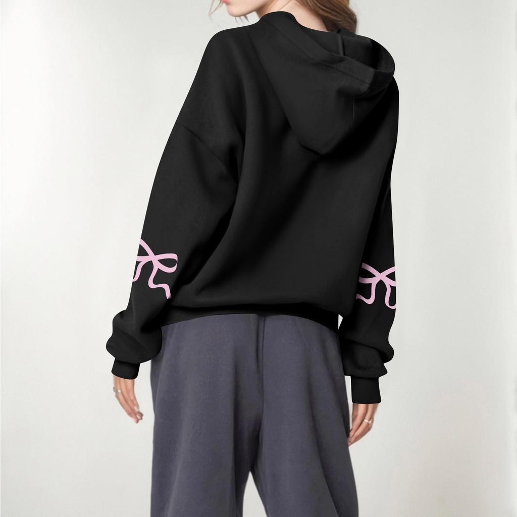 Moda femminile Maglione leggero a maniche lunghe con tasche Felpa con cappuccio grafica preppy da donna