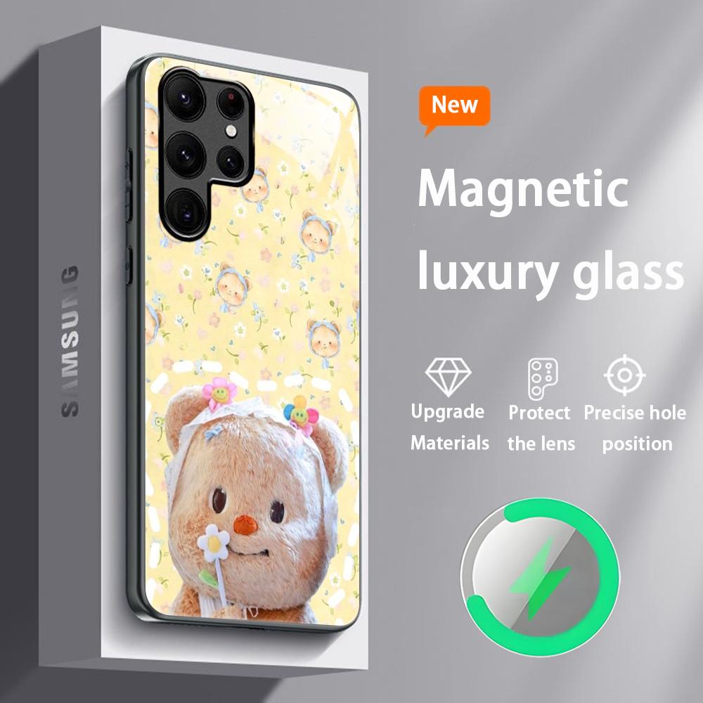 Brand B-Butter Bear Cartoon Phone Case For Samsung S26 S25 S24 S23 S22 S21 S20 Plus Ultra Glass Magnetic Case