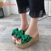 Aphixta 3.54inch Women Slippers Platform Wedge Women Slipper Appliques Slides Beach Sandals Slides Summer Ladies Mules Clog Shoe