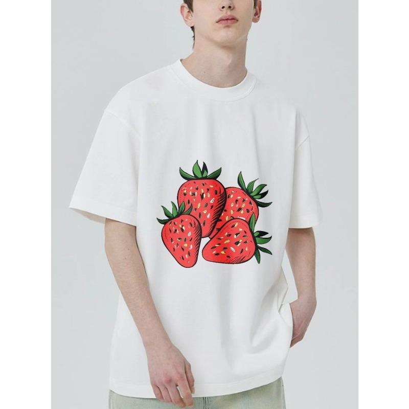 Übergroßes T-Shirt Schwarz Erdbeer-Print Freizeitkleidung für Männer und Frauen Sommer-Outfit Streetwear-Mode Trendiges Oberteil