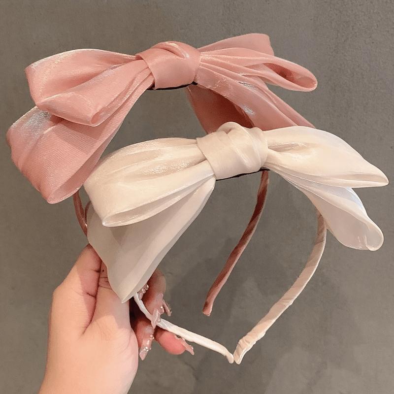 Double Layer Oversized Bow Headband for Ladies | Elegant Solid Color Simple Versatile Shopping Party Hair Clip