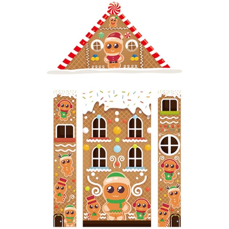 Gingerbreads Patterned Door Decoration Set Washable Polyester Seasonal Party Supplies