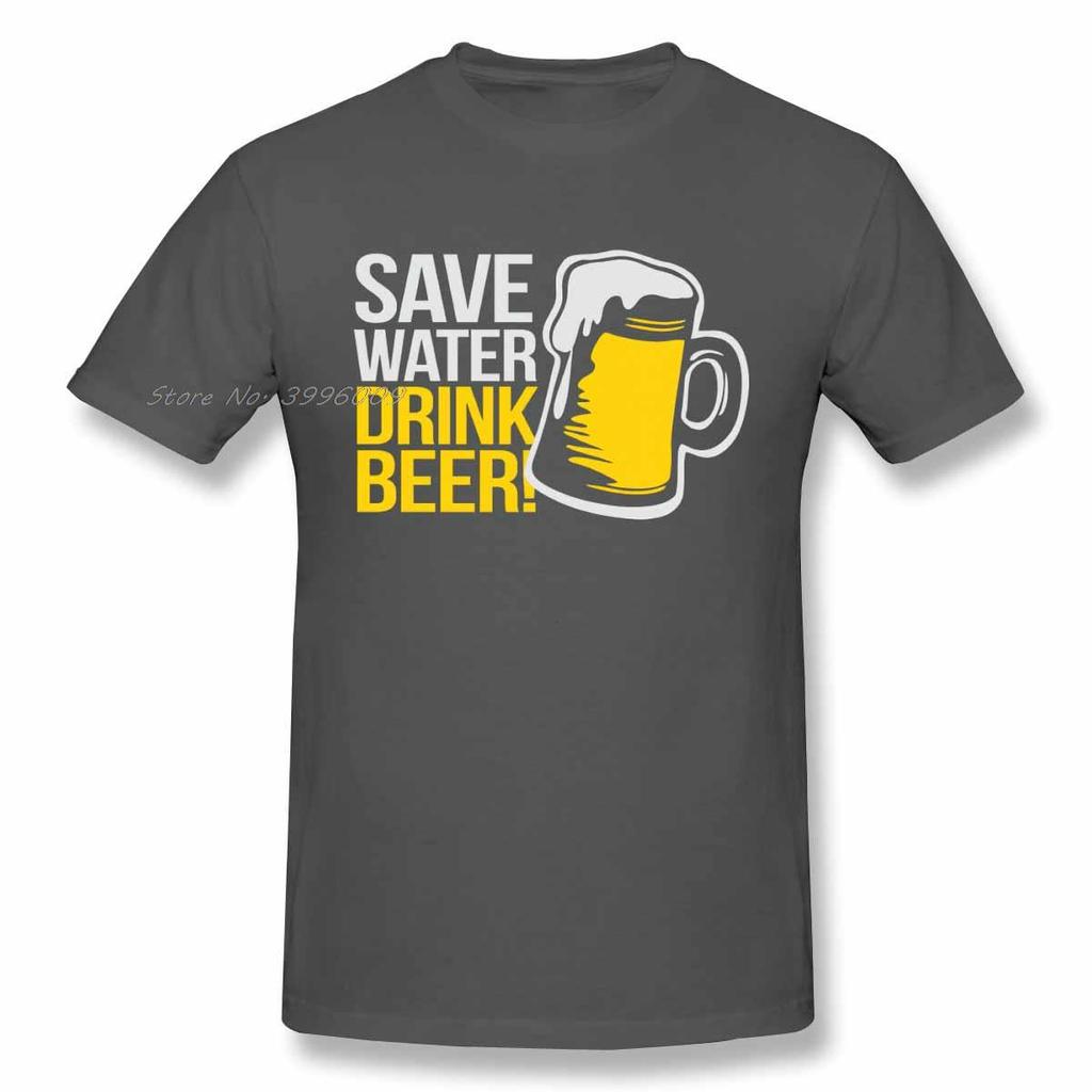 Wasser sparen Bier trinken T-Shirt Übergröße Baumwoll-T-Shirts Kurzarm Streetwear T-Shirts Tee-Tops