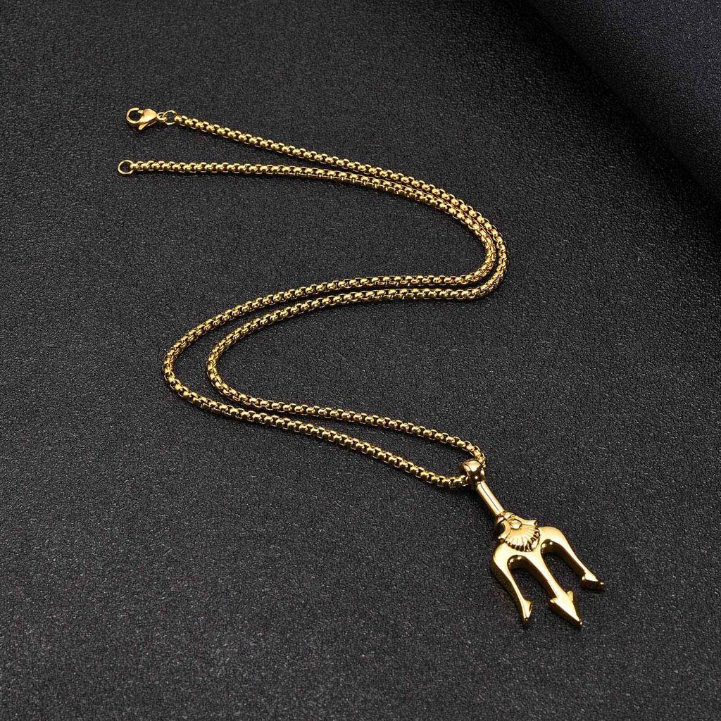 Vnox Men's Rock Punk Trident Pendant Necklace, Stainless Steel 60cm Length Box Chain, Hip Hop Metal Jewelry Accessory