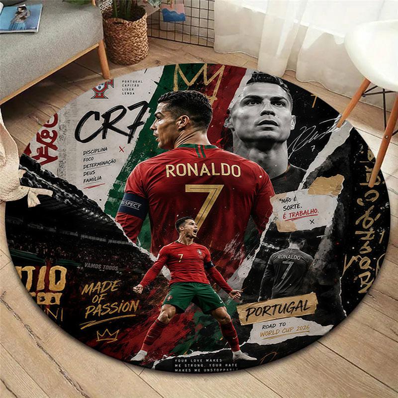 Portugal National Football Logo Round Area Rug,Carpet Rug for Living Room Bedroom Sofa Playroom Decor,Non-slip Floor Mat