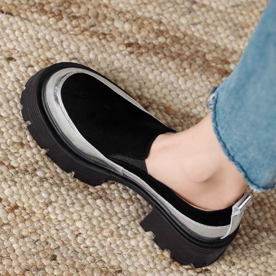 Women's Thick Heel Loafers 2025 Spring Autumn New Chunky Heel Leather Casual Loafers Hot Sale Fashion Round Toe Shoes