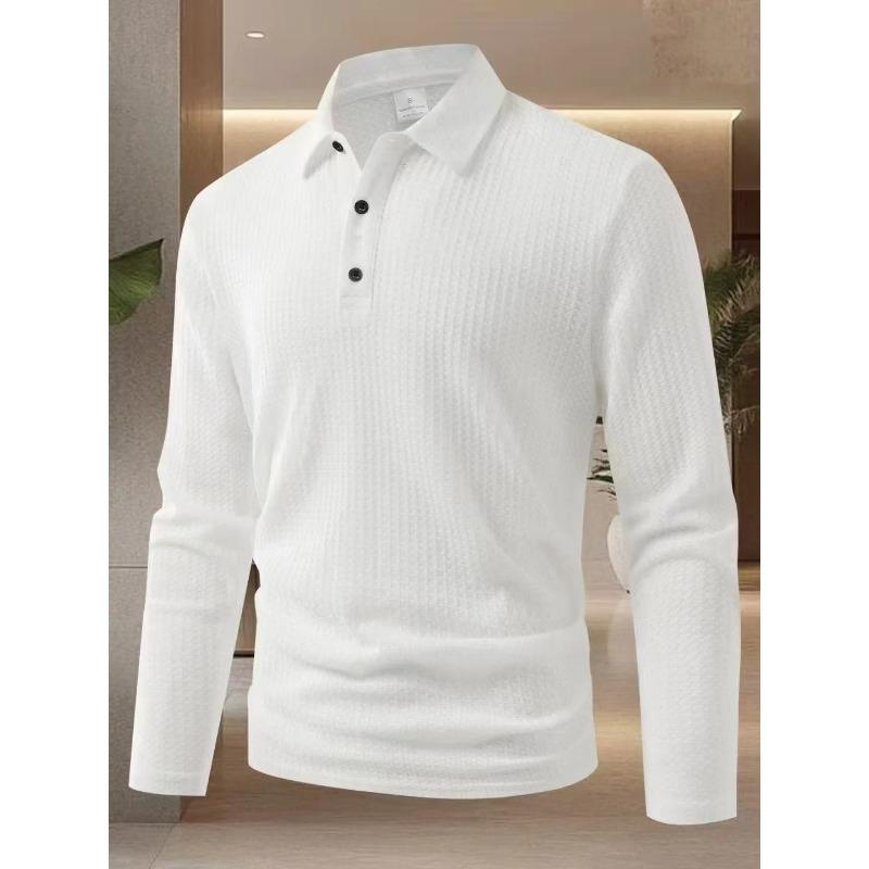 New Men's Business Casual Long Sleeved Solid Color Polo Shirt Summer Fashionable Breathable Comfortable Versatile Top T-shirt