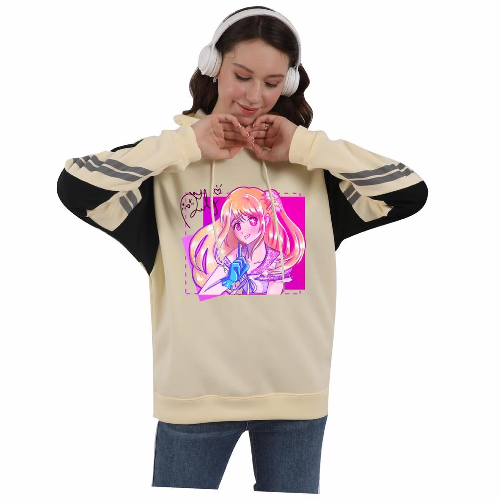 Oshi no Ko Color Block Patchwork Hoodie with Fleece Lining