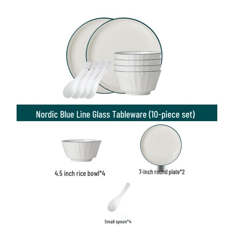 

Nordic Blue Line Ceramic Tableware 10-Piece Set