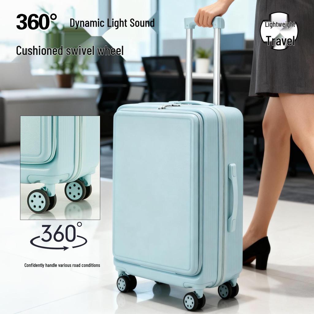 Large Capacity Front Opening Multifunctional Carry-On Trolley: Scratch & Wear-Resistant Travel Suitcase