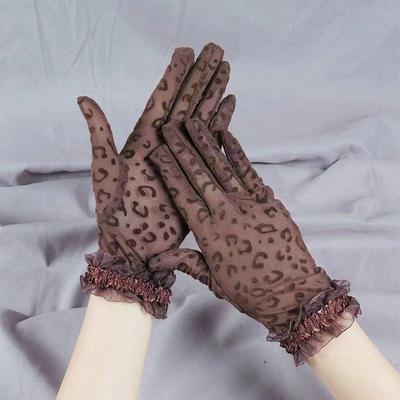 Damen Leopard Print Netz Fingerlose Handschuhe - Atmungsaktiv, Spitze, Sonnenschutz, Frühling/Sommer Fahr-Mode.