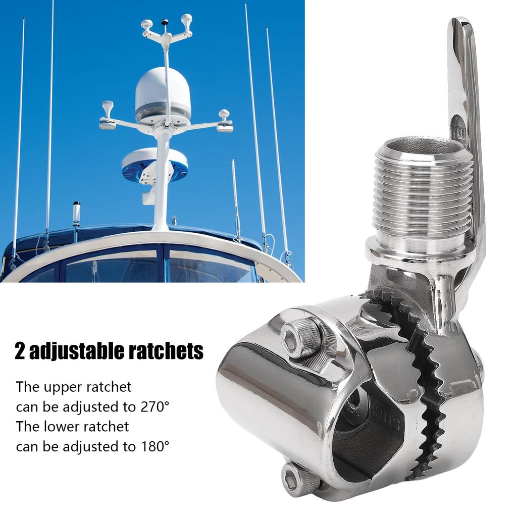 Marine VHF Antenna Mount Base Stainless Steel Adjustable Ratchet Mount Bracket For 7/8 To 1in Rails
