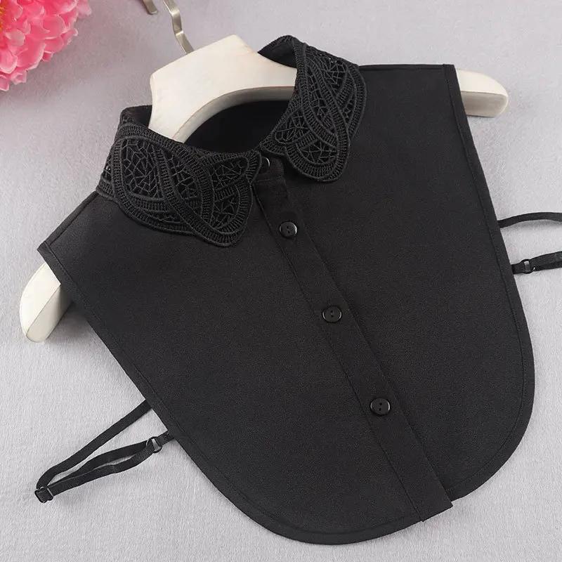 Mode Damen Chiffon Fake Kragen Strass Weiß Falscher Kragen Revers Abnehmbarer Knopf Halbes Hemd Bluse Oberteile