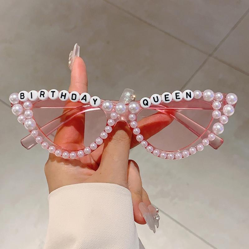 Cat Eye Design Gift Shades Shiny Pearl Decor Pink Present Glasses for Women's Birthday Party Favor Ladies Props Frame