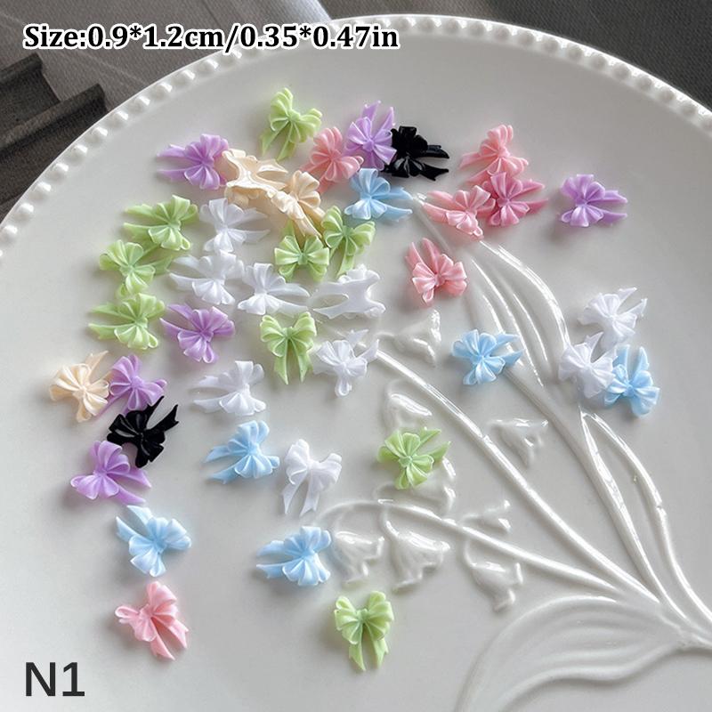 50Pcs 2Sizes Colorful Ribbon Bow Long Wavy Bow Nail Art Accessories 3D Resin Nail Charms Japanese Nail Decorat Cute Parts Ribbon