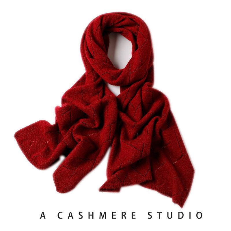 New cashmere scarf, women's short Korean version of autumn and winter warm neck protection knitted versatile hollow scarf
