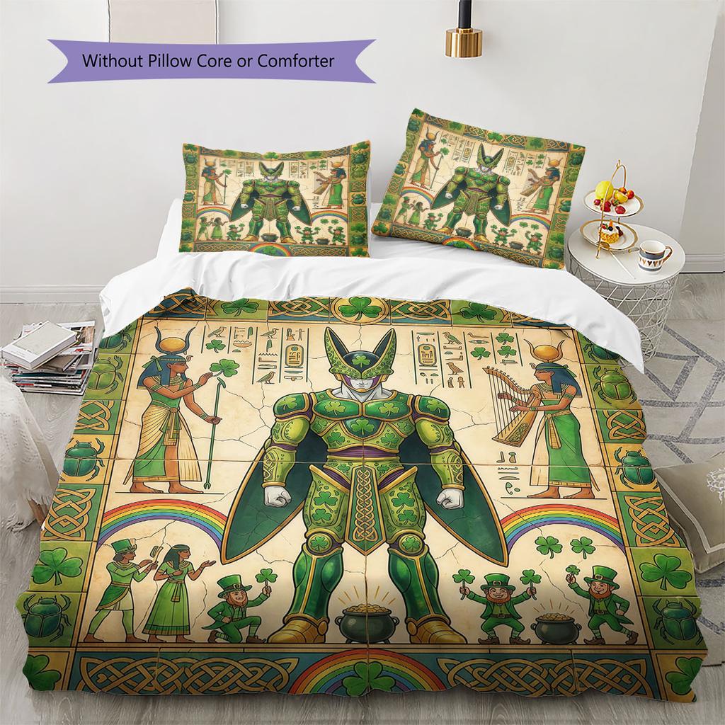 Egyptian Mural Pattern Bedding Quilt Set Quilt Cover Pillowcase Home Decoration Birthday Gift (1 * Duvet Cover + 2 * Pillowcase, Without Core)