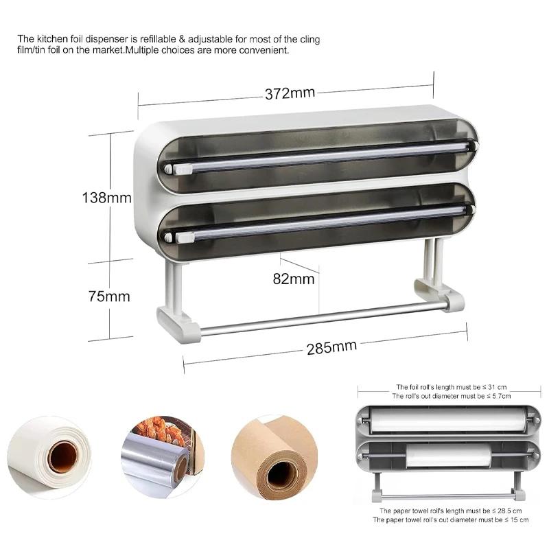 Plastic Wrap Dispenser Cutter Reusable Cling Film Dispenser Dispenser with Slide Cutter for Aluminum Foil Tin Foil Baking Paper