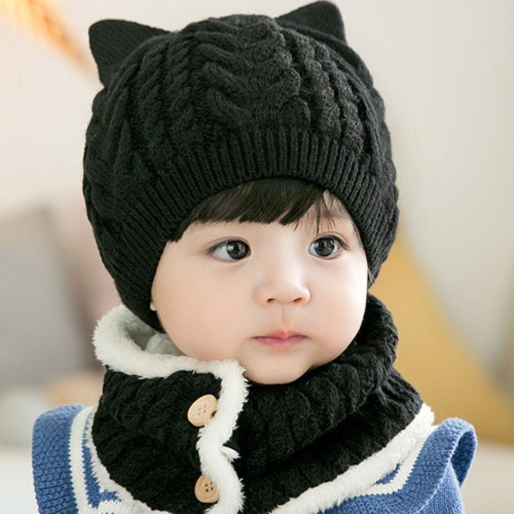 Soft Warm One Piece Hat Scarf Winter Children Bonnet Hats Lovely Baby Knitted Hats  Boys Girls