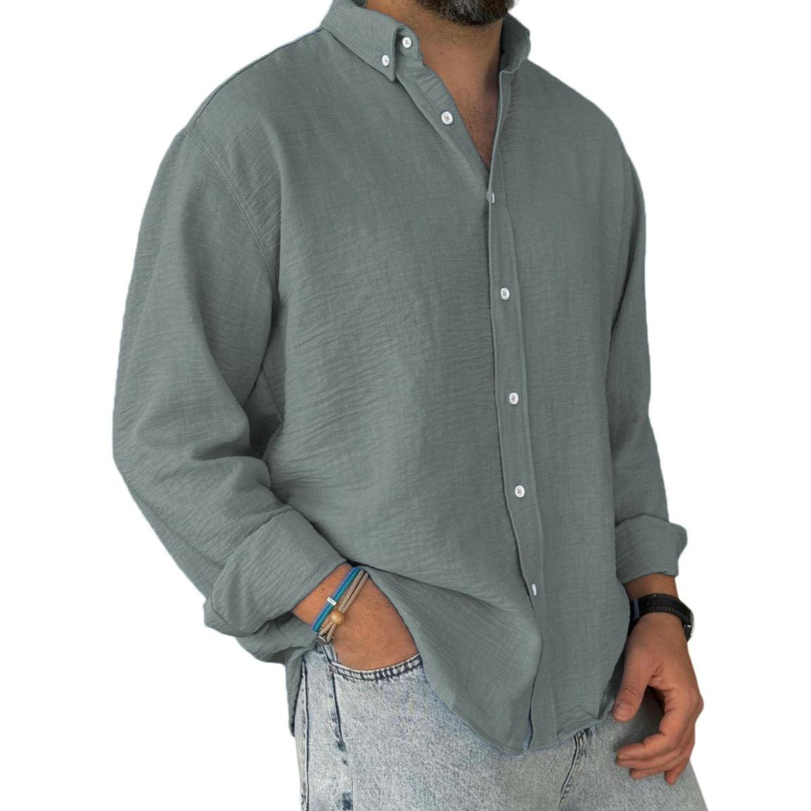 

Shirt Men s Washed Cotton Button Long-sleeved Men s Shirt 5XL сірий