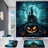 Hot 4Pcs Halloween Shower Curtain Set with 12 Hooks & Toilet Mat, Spooky Bat Ghost Print Waterproof Bathroom Decor for Housewarming