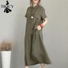 TIFICY Vestiti casual da donna alla moda, estivi e primaverili, tinta unita, a maniche corte, con scollo a V, larghi e con vita ampia