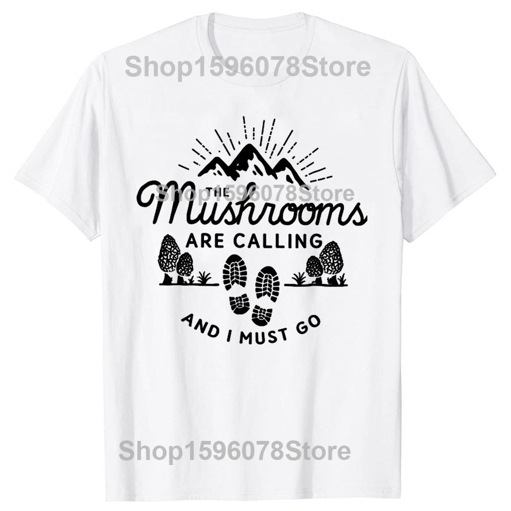 Mushrooms Are Calling and I Must Go Mushroom Hunting Vintage Gift Active T-Shirt Summer Tops Mens White Mushrooms T Shirts