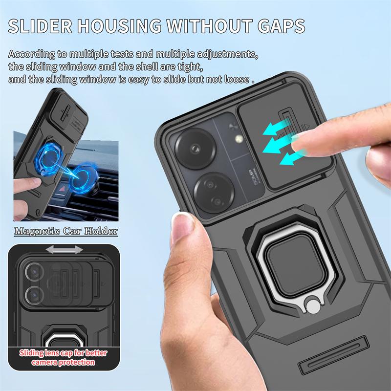 For Xiaomi Redmi 13C Case Shockproof Armor Phone Case For Xiaomi Redmi 13C 13 C Redmi13C Car Magnetic Holder Ring Back Cover
