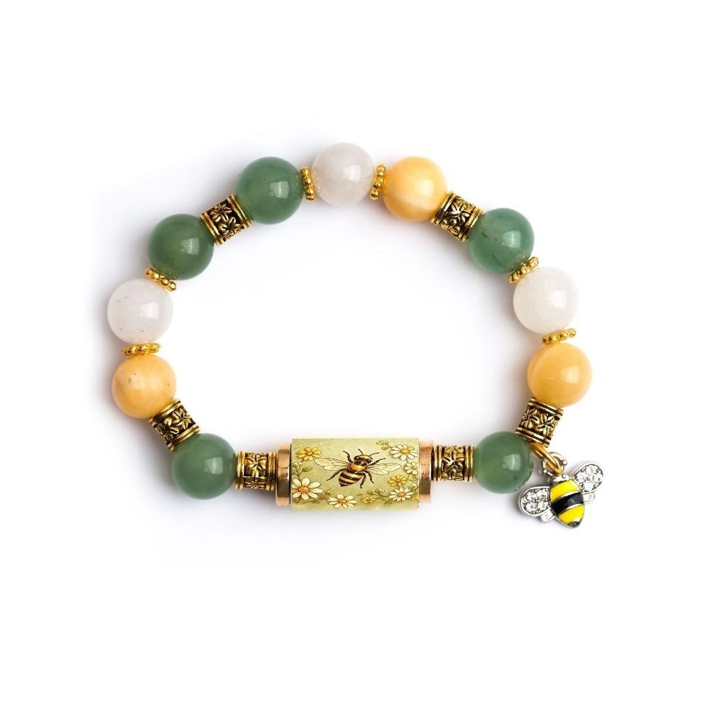 Stainless Steel Beaded Stretch Bracelet Sunflower Bee Pendant Hand Chain Charm Bracelet Garden