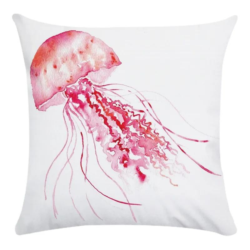 Móda Domácí Dekorace Vzor Zlaté Rybky a Medúzy Tištěný Super Měkký Povlak na Polštář Kancelářský Potah na Sedák