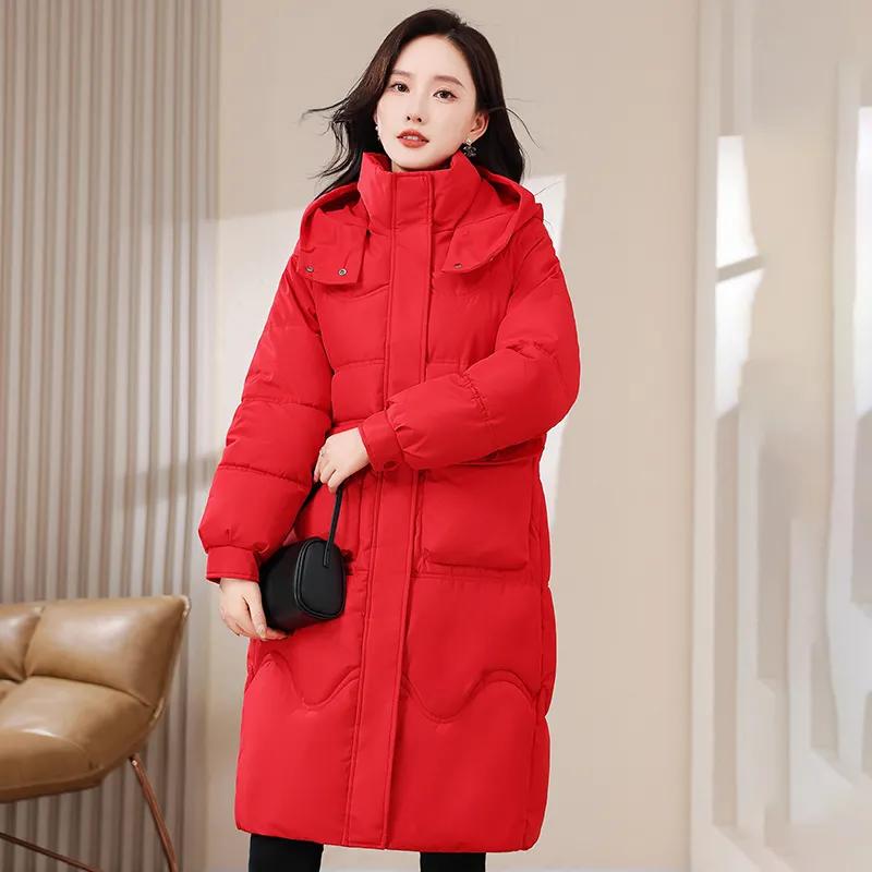 

8XL Женская зимняя длинная парка оверсайз с капюшоном, повседневная, свободного кроя, теплая, женская куртка большого размера M