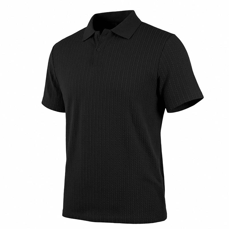 Mens Summer Textured Short Sleeve Polo Shirt Business Casual Solid Lapel Top S чёрный