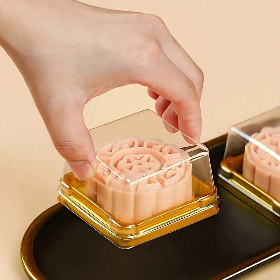 50Pcs Square Cake Boxes With Transparent Lids, PP Material, Handmade, Outdoor Safe, Suitable For Moon Cakes, Chocolates, Cookies Baking Essentials