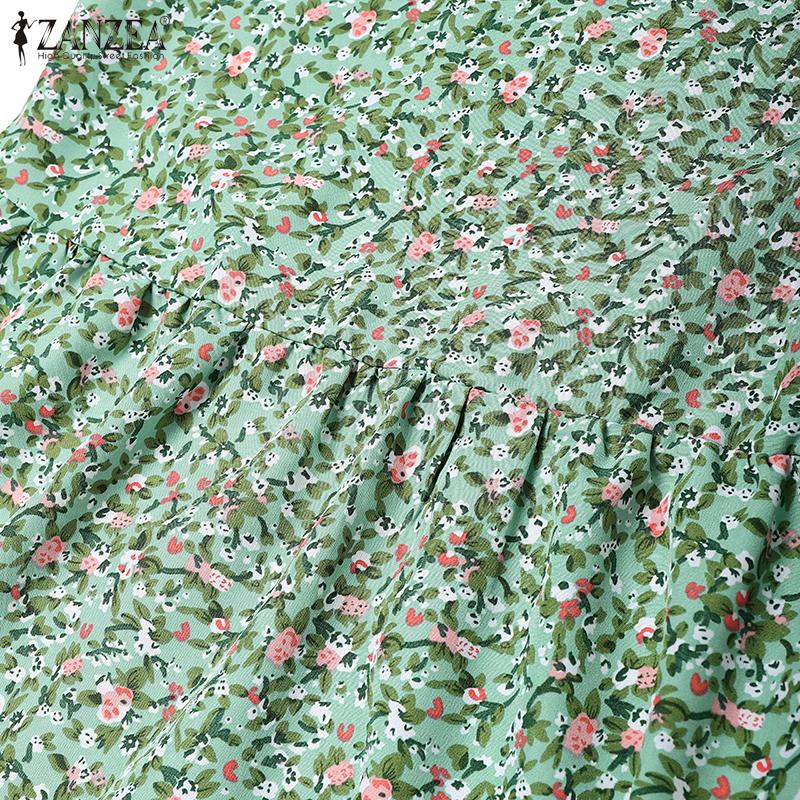 ZANZEA Women's Summer Round Neck Short-Sleeve Floral Print Dress