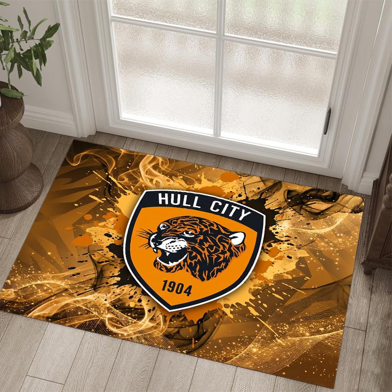 Hull City Football Design Crystal Velvet Carpet Cozy Non?Slip Printed Rug For Bedroom Living Room Entrance