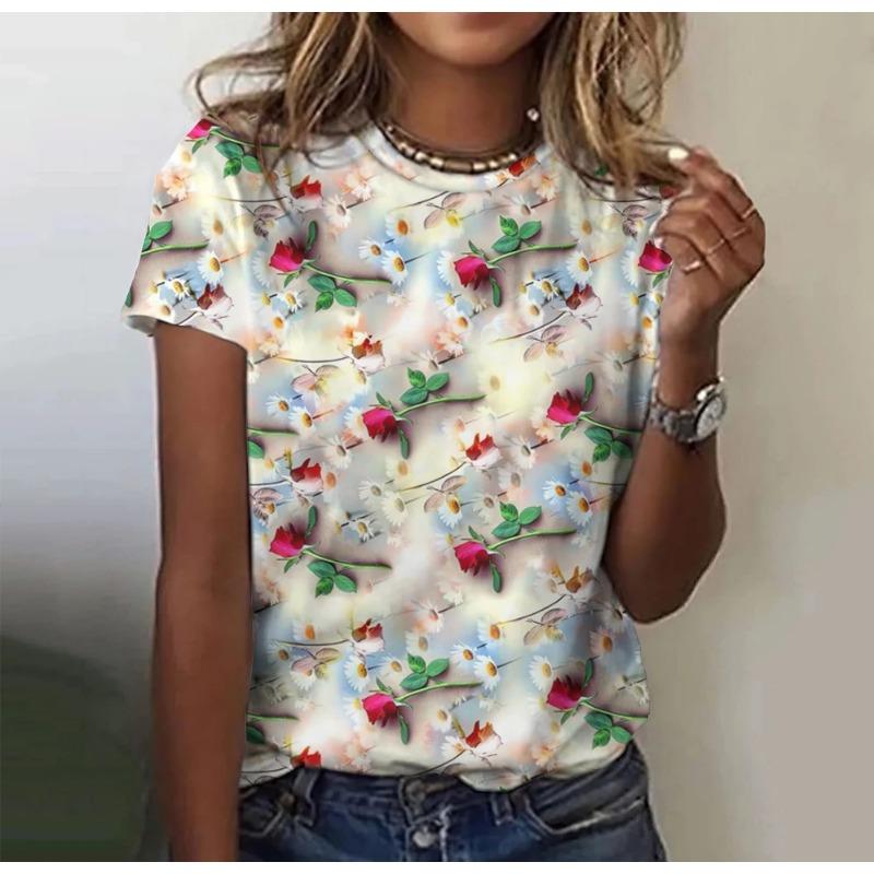 Women's Round Neck Short Sleeved T-shirt 3D Printed Casual Pure Women's Shirt