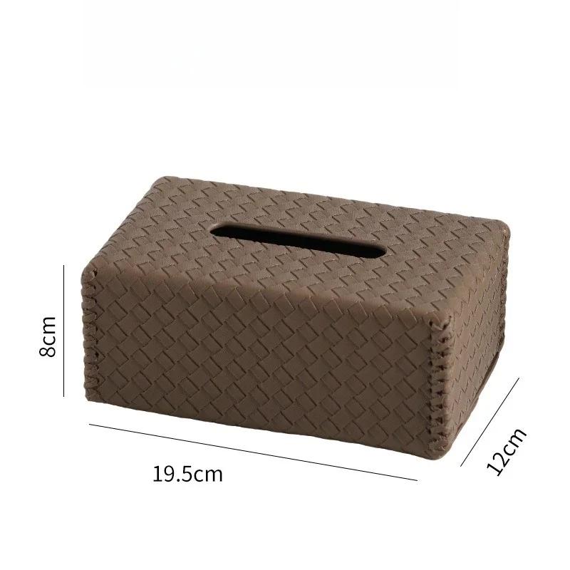 Luxury Woven Leather Tissue Box Cover, Creative Minimalist Napkin Holder for Living Room Desktop, High-End Home Decor Organizer