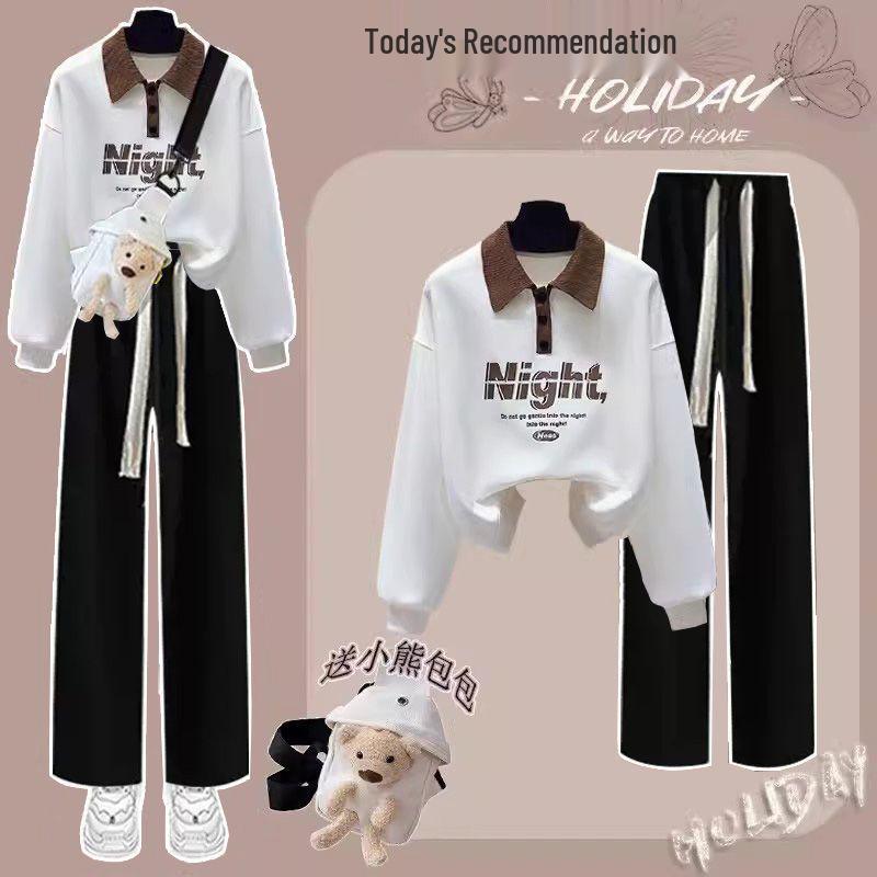 

Комплект толстовки и брюк широкого кроя в студенческом стиле для девочек - Мода осени 2024 для младшей и старшей школы M