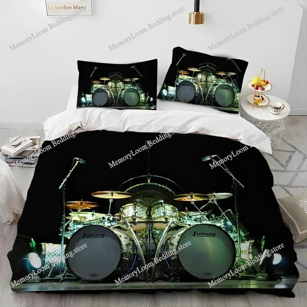 Art Style Unique Drum Kit Music Instruments Guitar Bedding Set Queen/King Size Duvet Cover Comforter Soft Bed Sheet Set Decor