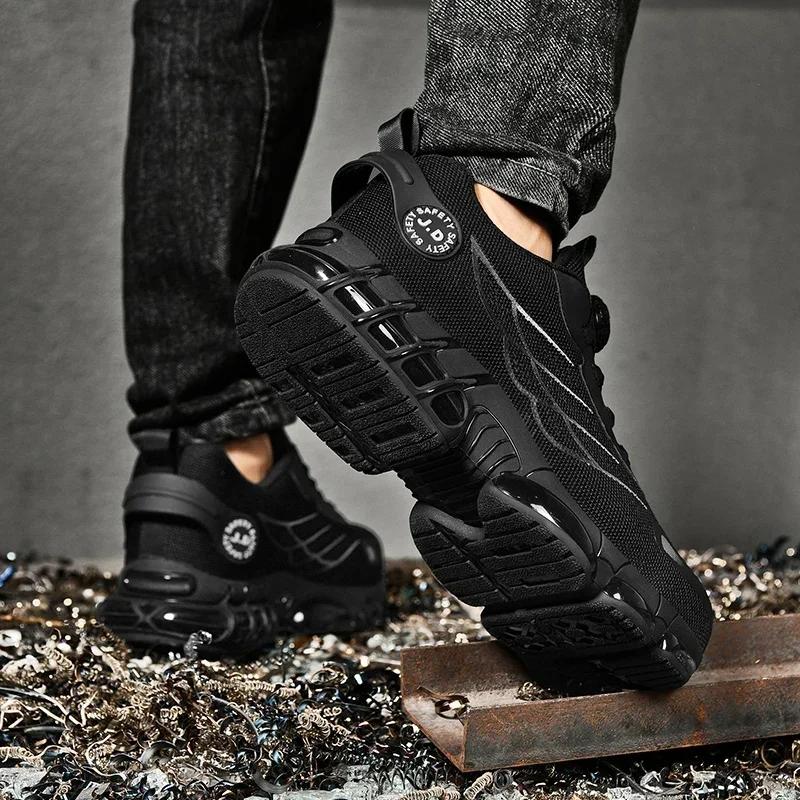 Rotating Button New Safety Shoes Men Anti-smash Anti-puncture Work Shoes Fashion Men Sport Shoes Security Protective Boots Men