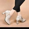 Side Zip Block Heel High Heels Women's Autumn Fashion Pointed Toe Printed Non-Slip Wear-Resistant Single Shoes