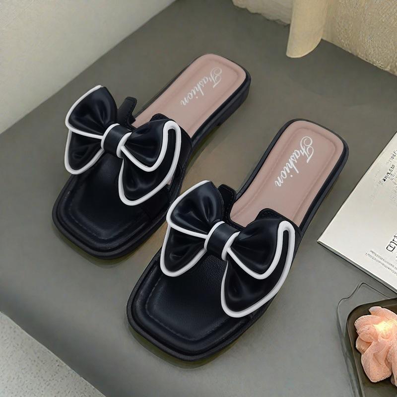 

Женские плоские шлепанцы для улицы, летние, новые, шлепанцы с квадратной пряжкой, женские, нескользящие, модные, с цветочным бантом, крутые шлепанцы 40-41