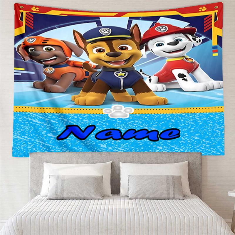 Custom Name PAW Patrol Print Tapestry, Backdrop, Easy Setup, Ideal for Bedroom, Office & Living Room, with Aesthetic Wall Hanging Decor.