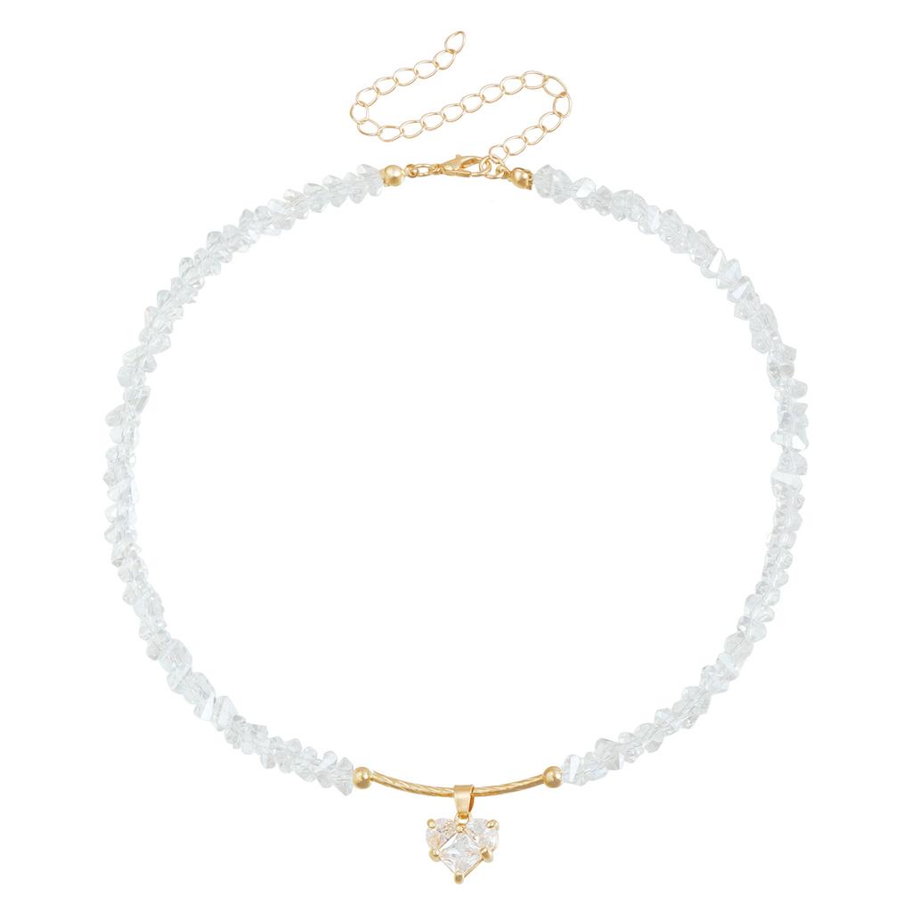 Fashion Heart Beaded Necklace for Women Boho Elegant Irregular Crystal Chain Y2K Choker Exquisite Party Gift Jewelry Accessories