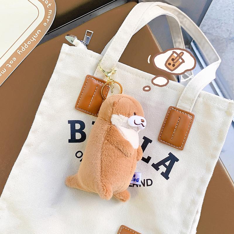 New Cartoon Cute Simulation Otter Plush Doll Keychain Pendant Children's Birthday Gift Super Soft Plush Stuffed Toys Bag Pendant