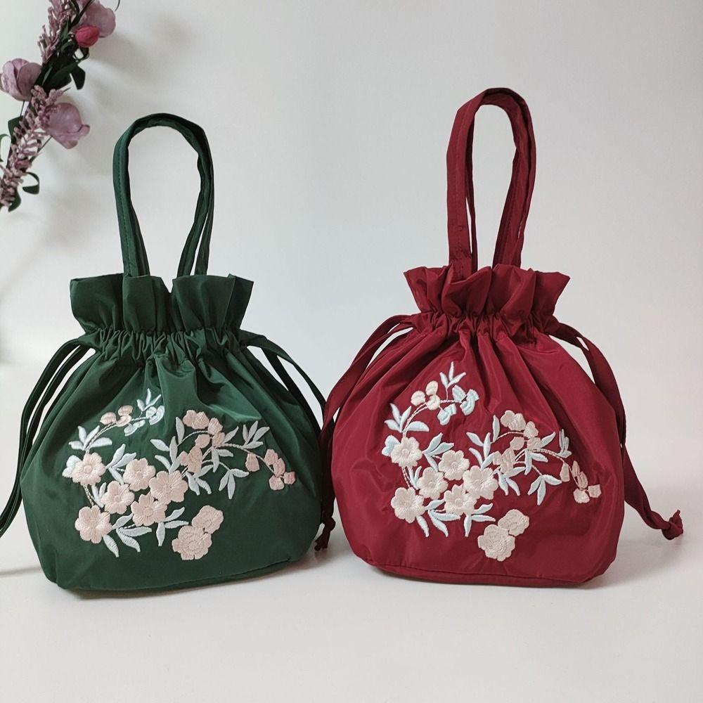 Blumenstickerei Handtasche Blumige Kleine Geldbörse Retro Retro Kordelzugtasche Einkaufen