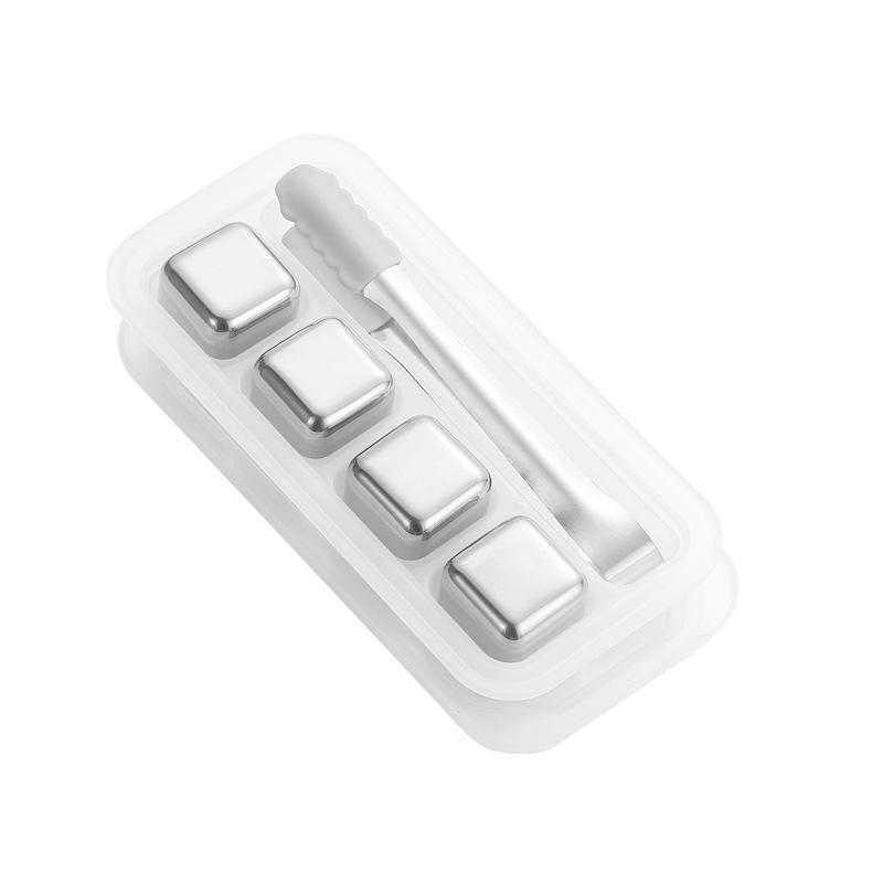 4PCS 304 Stainless Steel Ice Cubes Clip Set Frozen Metal Ice Cube Reusable Gold Chilling Stones for Whiskey Wine Cooling Cube