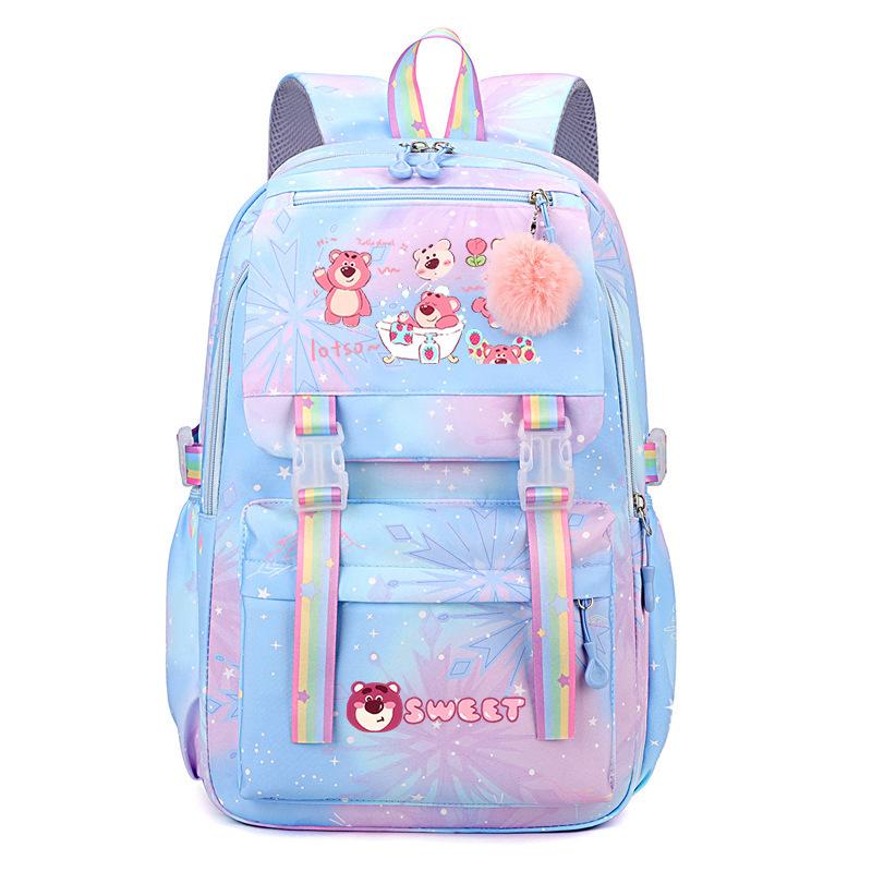 College Style Strawberry Bear Cute Cartoon Print Student Schoolbag Lightweight Ridge Protection Large Capacity